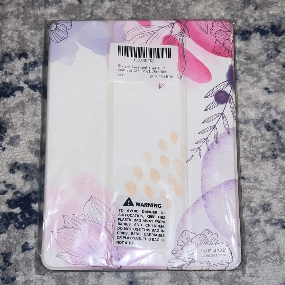 Mektron iPad 10.2 case 9th gen Floral Tablet Case - Purple and Pink